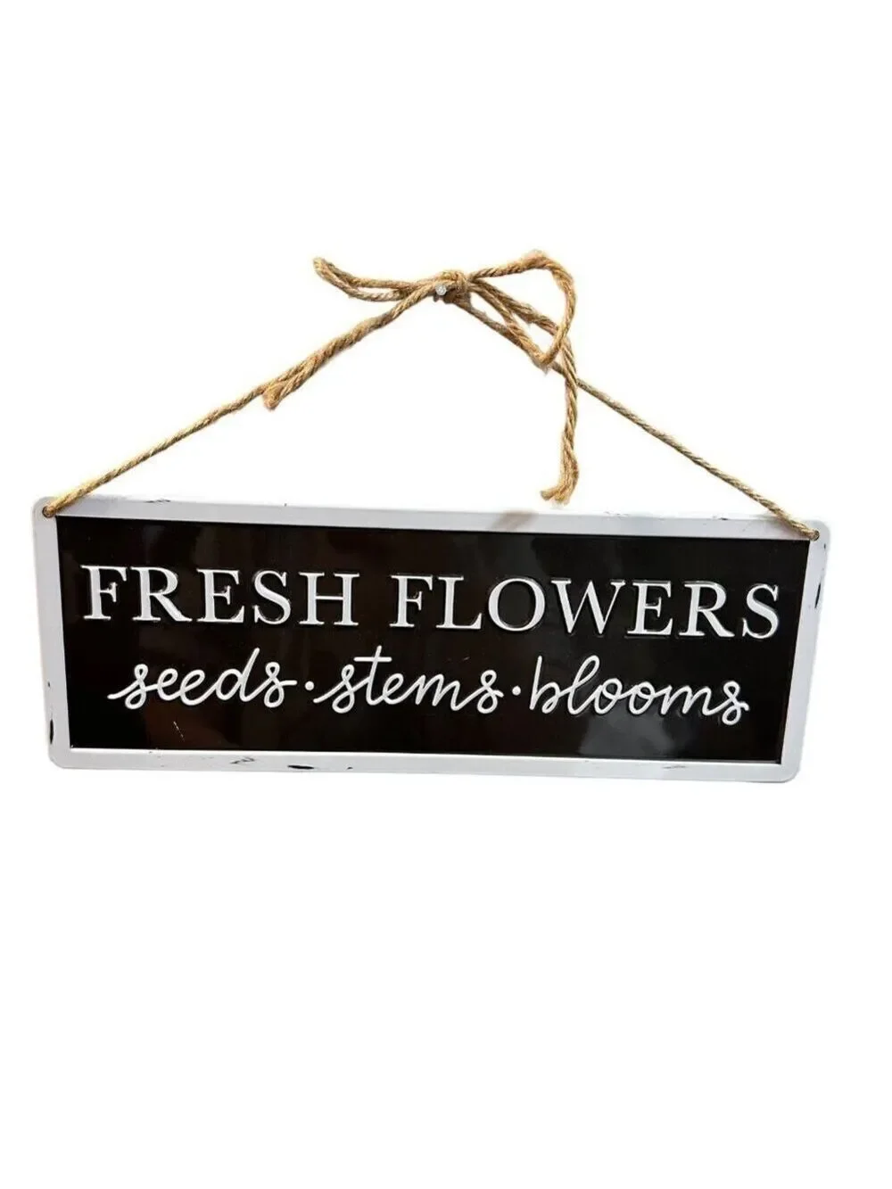 Farmhouse Flower Hanging Sign 11 Inch Metal Enamel Floral Rustic Decor Black